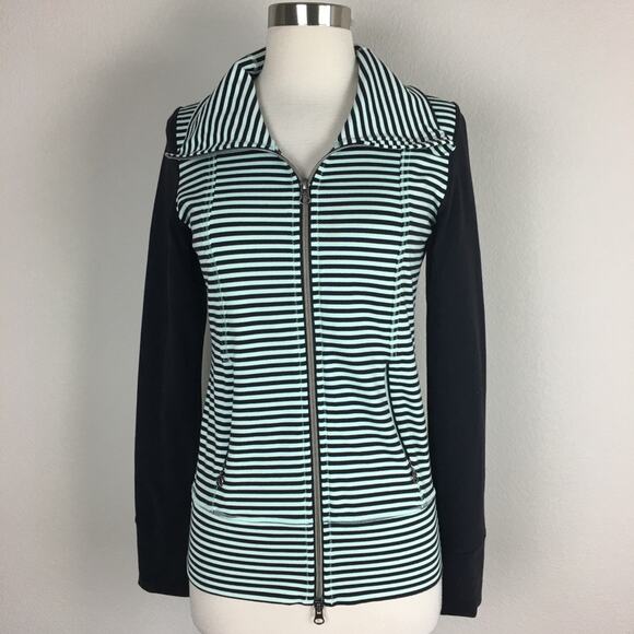 Lululemon Mint Green Black Daily Yoga Zip Jacket Black & Mint Stripe 4 - Picture 2 of 7